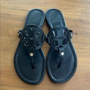 Tory Burch Black Leather Thong Sandals